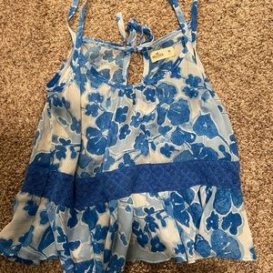 Blue and white flowy tank